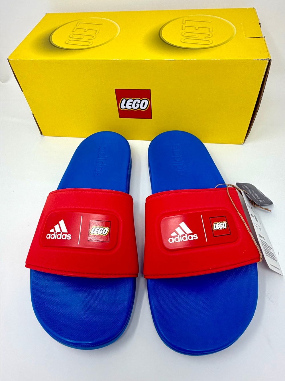 New Rare Adidas X LEGO Adilette Comfort J Slides SLIP ONS BLUE/RED GW8109 size 5